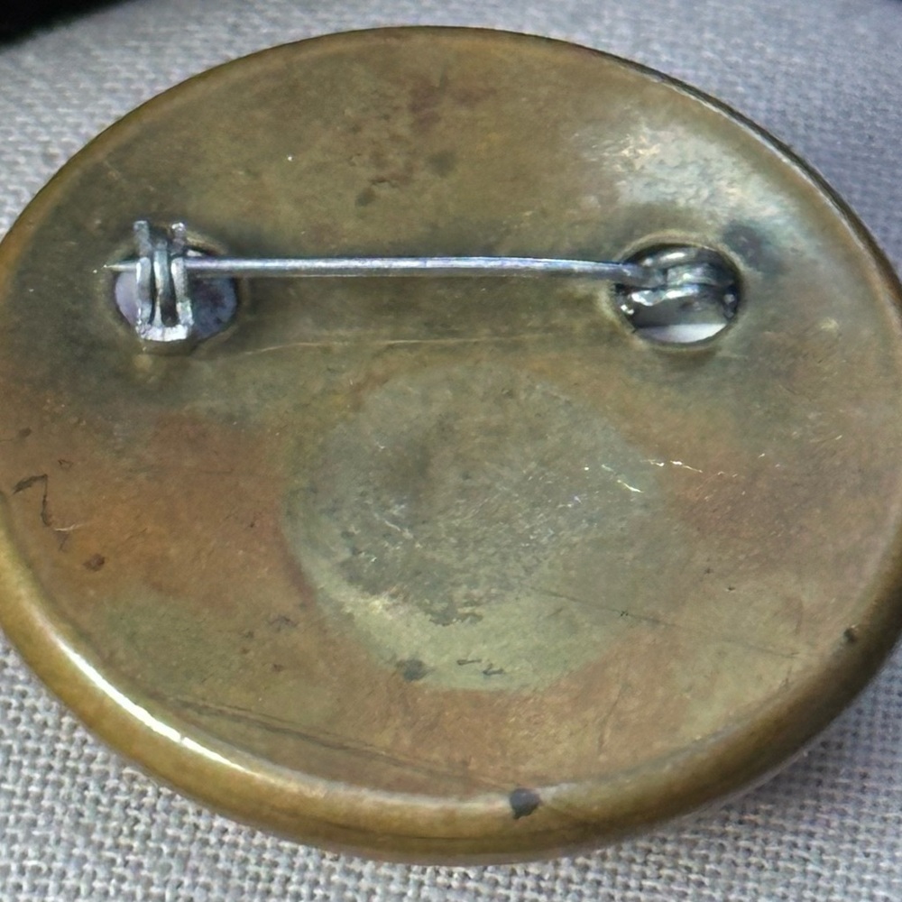 Rare Glass dome red floral brooch bronze tone metal base vintage beauty - Picture 4 of 8
